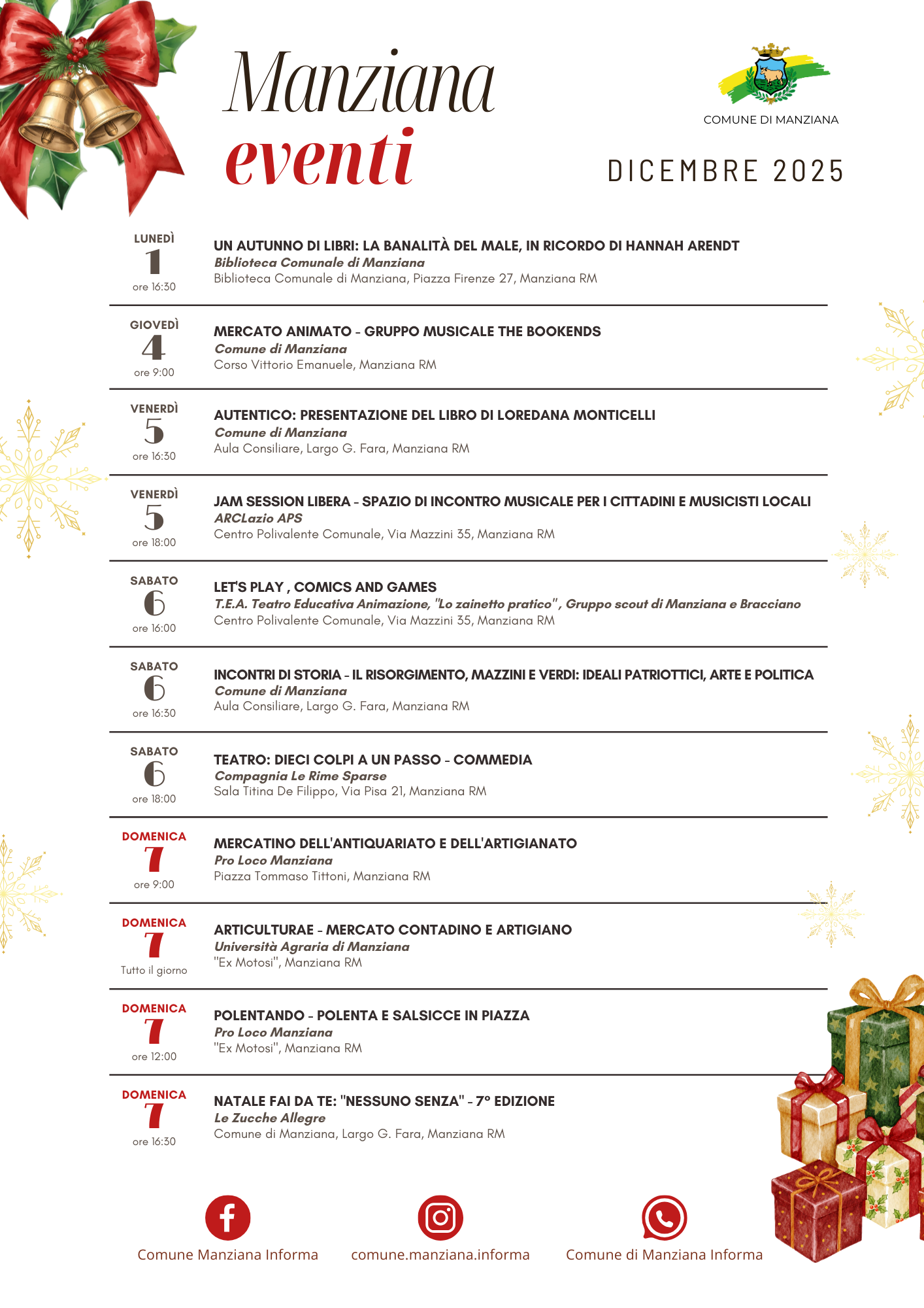 Settimana 1 - Eventi dicembre 2025