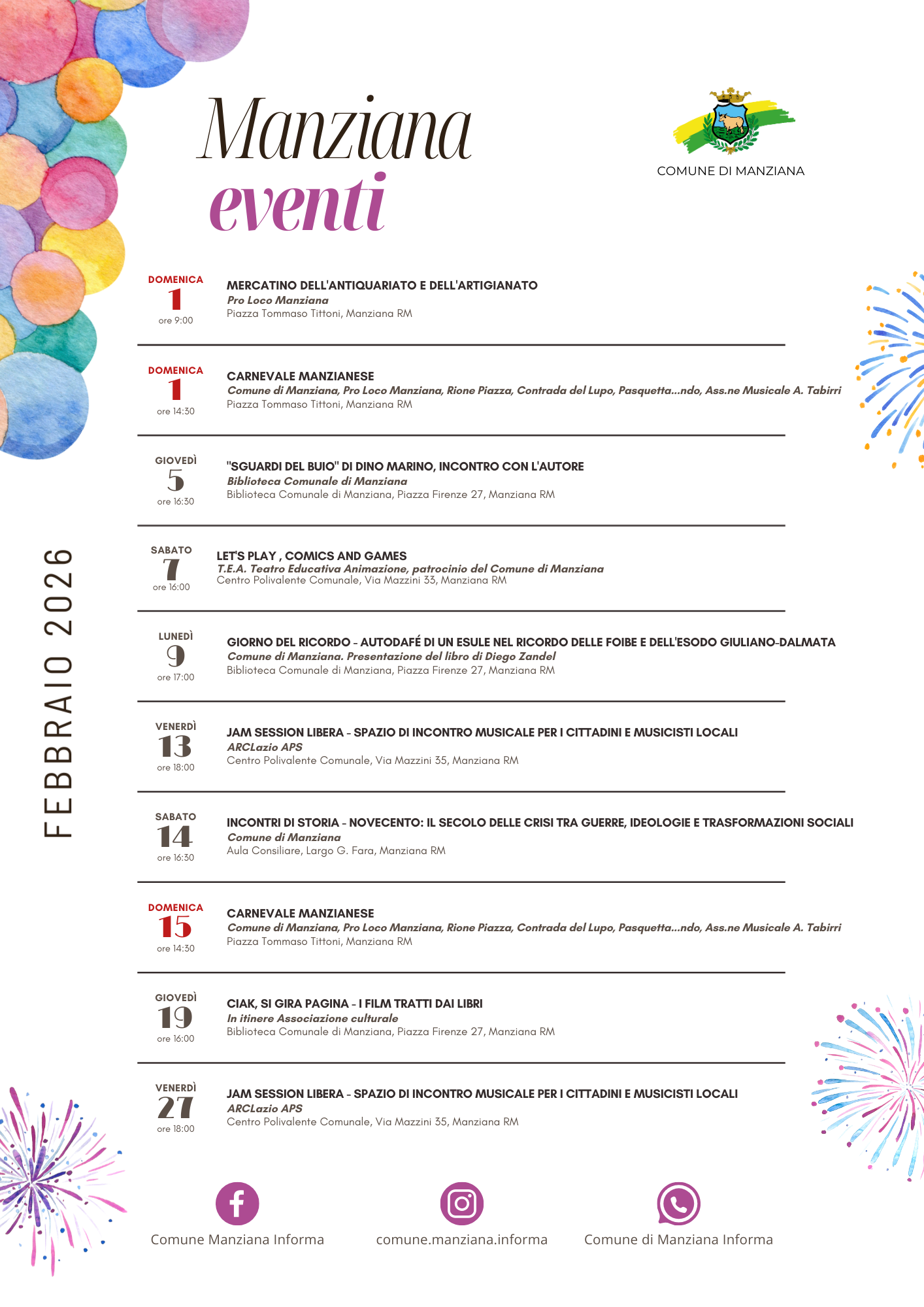 Eventi febbraio 2026