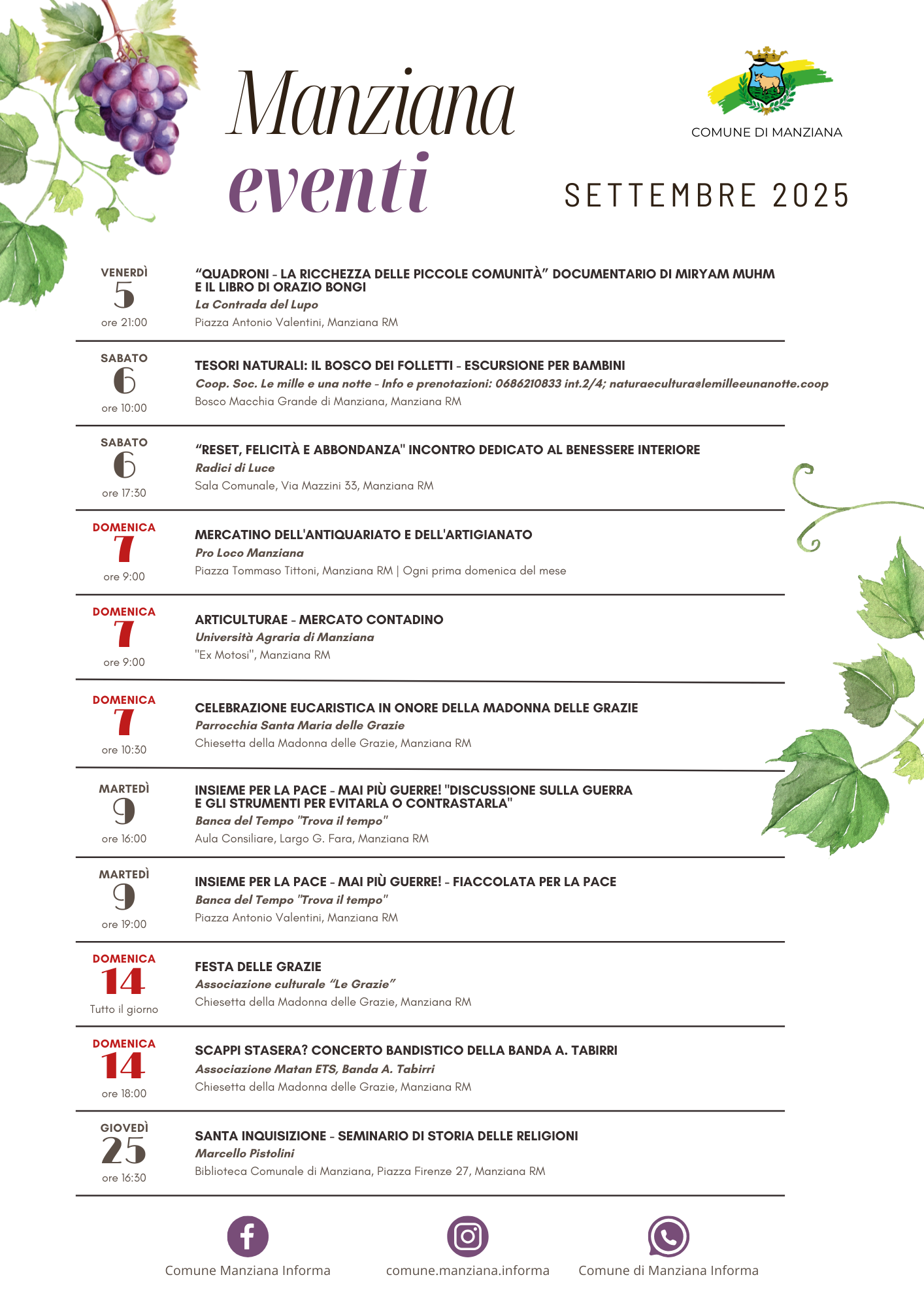 Eventi settembre 2025